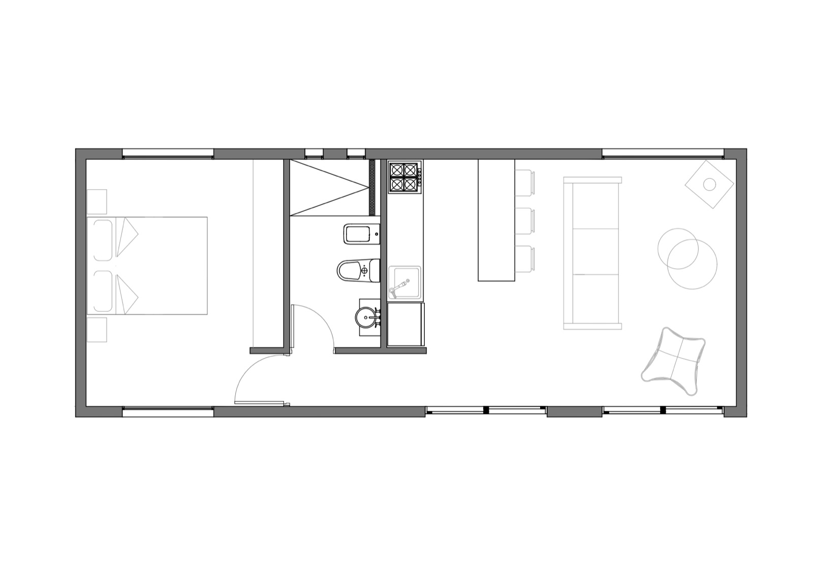 Plano de arquitectura del modelo 45 m²